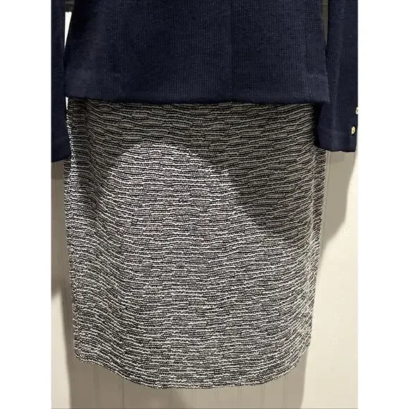 Vtg St John 2pc Skirt Suit Navy Blue Santana Knit Gold Tone Button Jacket Sz 2